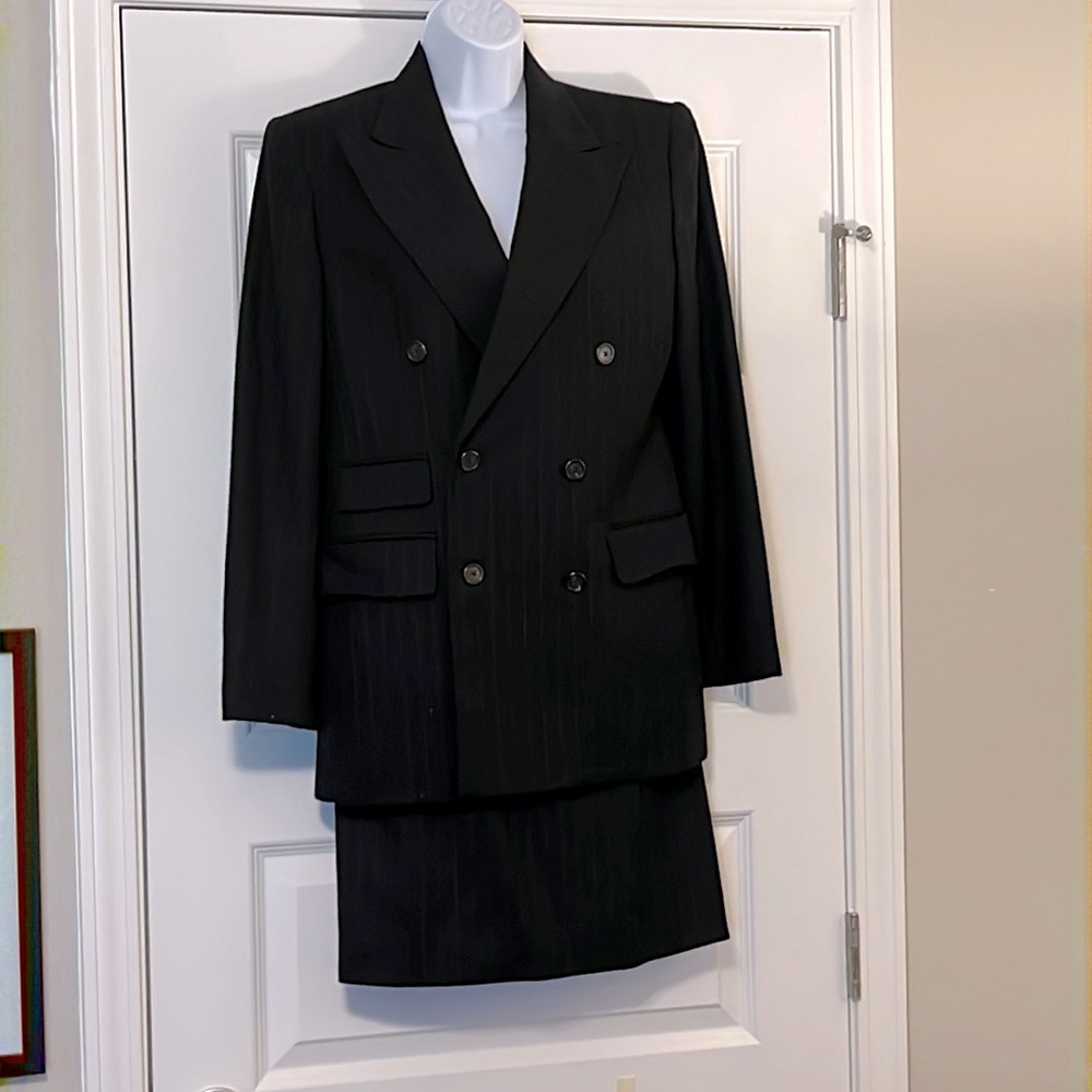 Ralph Lauren double breasted Wool pinstripe dark gray pant/skirt suit